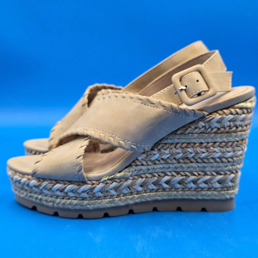 Seven Dials Alessandra Tan Espadrille Wedge Sandals Metallic Gold 7M Boho Summer
